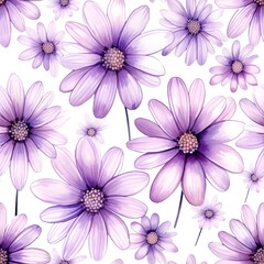 Purple seamless diasy illustrations, watercolor, ai generatives