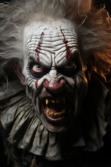 Terrifying Clown Face with a Menacing Snarl, a Study in Fear