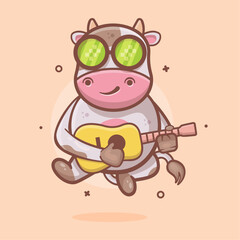 cool cow animal character mascot playing guitar isolated cartoon
