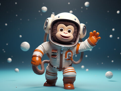A Cute 3D Monkey Dressed Up as an Astronaut