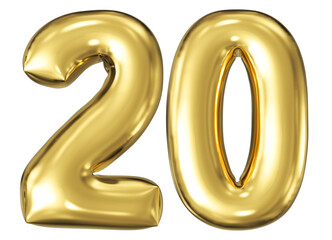 gold number 20 - balloon 3d render