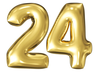 gold number 24 - balloon 3d render