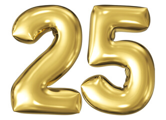 gold number 25 - balloon 3d render