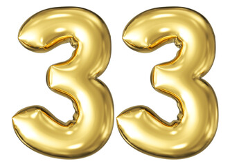 gold number 33 - balloon 3d render