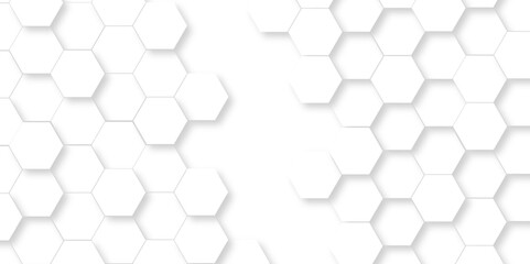 Naklejka premium Seamless pattern with hexagon. White Hexagonal Background. Luxury honeycomb grid White Pattern. Vector Illustration. 3D Futuristic abstract honeycomb mosaic white background. geometric mesh cell text.