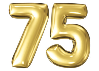 gold number 75 - balloon 3d render