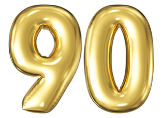 gold number 90 - balloon 3d render