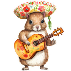 Cute Squirrel Mexican Watercolor Clipart Illustration