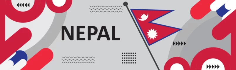 Fotobehang Nepal National day or Happy Teej Festival banner creative banner,Nepali flag color background, independence day banner background..eps © Sejal