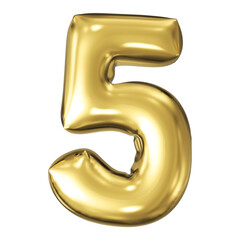 gold number 5 - balloon 3d render