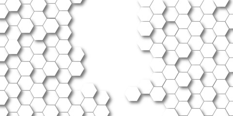 Seamless pattern with hexagon. White Hexagonal Background. Luxury honeycomb grid White Pattern. Vector Illustration. 3D Futuristic abstract honeycomb mosaic white background. geometric mesh cell text.