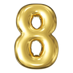 gold number 8 - balloon 3d render