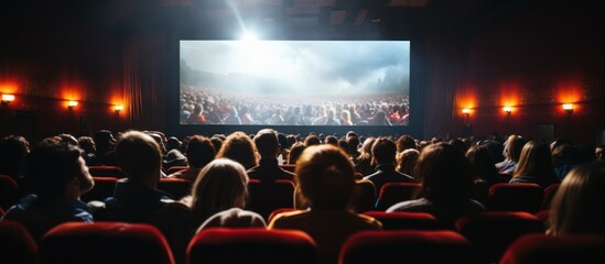 Fototapeta na wymiar Cinema auditorium or cinema hall with people watching a movie