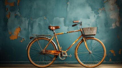 Fototapeta premium Vintage bicycle in the park with flowers in the basket, vintage tone