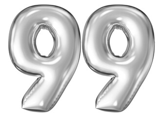 Fototapeta premium silver number 99 - balloon 3d render