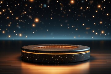 Obraz premium platform and Natural podium background on the night with starry night sky for product display, Blank showcase, mock up template or cosmetic presentation.