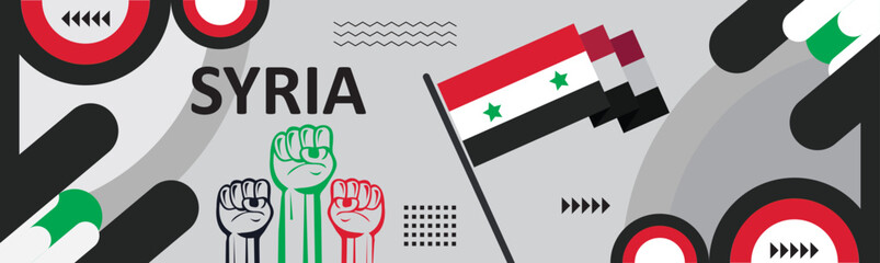  Syria national day banner with map, flag colors background,Syrian flag Arab Vector ,independence day banner background..eps