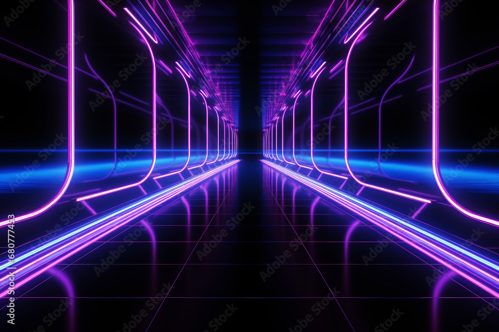 Poster abstract background with high-speed and moving neon futuristic technology background. generative ai.