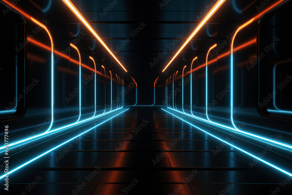 Poster abstract background with high-speed and moving neon futuristic technology background. generative ai.