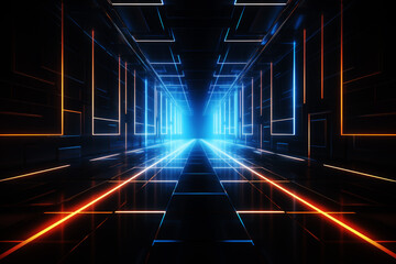 abstract background with high-speed and moving neon futuristic technology background. Generative Ai.