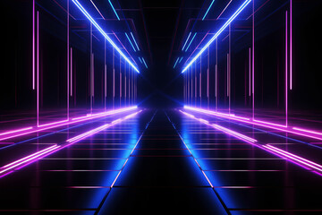 abstract background with high-speed and moving neon futuristic technology background. Generative Ai.