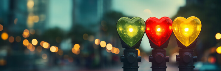 Traffic lights, Valentine's Day, created with AI  - obrazy, fototapety, plakaty