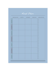 meal Plan. Minimalist planner template set. Vector illustration.