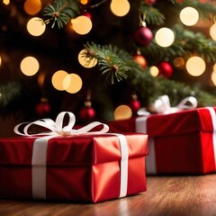 Naklejka na ściany i meble christmas presents under christmas tree 