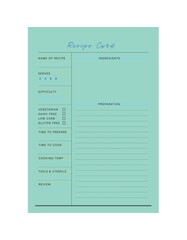 Recipe Card. Minimalist planner template set. Vector illustration.