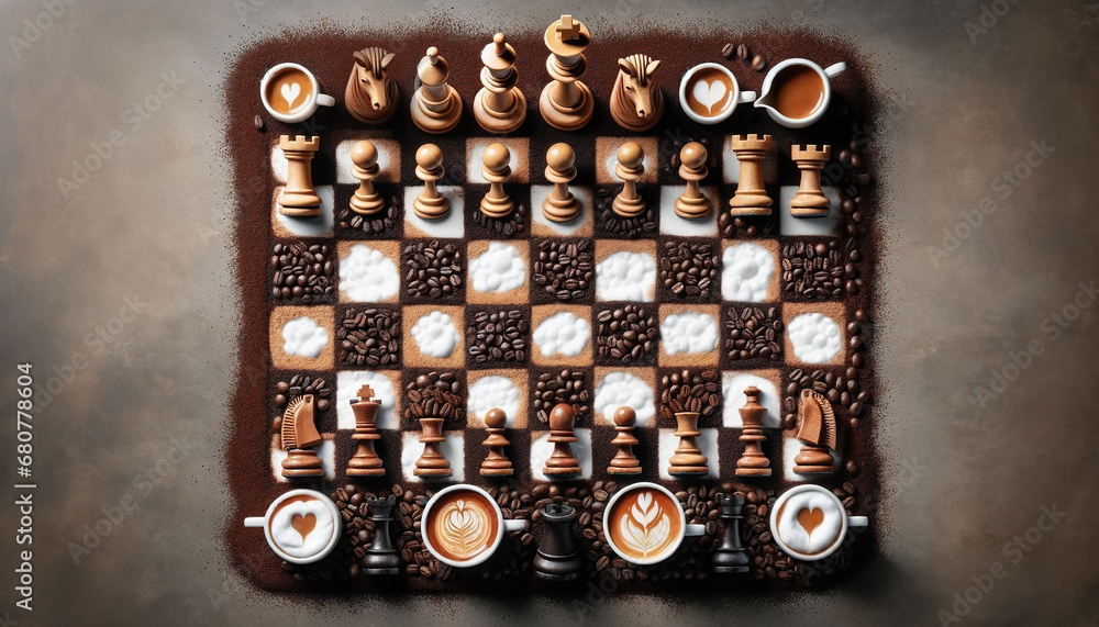 Wall mural a blend of chess and coffee - generative ai