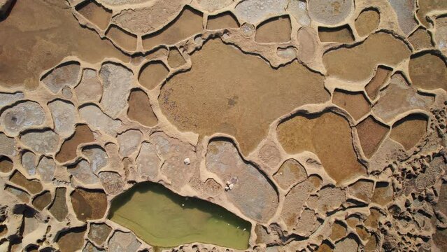 Aerial Overhead of Salt Pans of Xwejni on Gozo Island, Malta