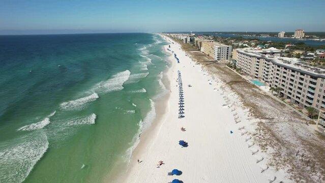 Destin, Florida, United States - A Picturesque View of the Coastline - Aerial Pullback