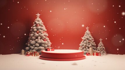 3d luxury podium christmas decoration and space for your luxury product. Christmas background concept. Generative AI.