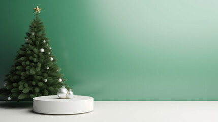 3d luxury podium christmas decoration and space for your luxury product. Christmas background concept. Generative AI.