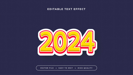 Editable text effect. Yellow 2024 text with dark blue background.