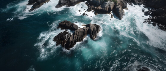 Aerial view of the ocean rocky shore_Generative AI © ESG ENT