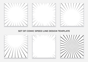 set of black and white comic speed line design template