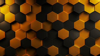 Background of black and gold hexagons. Abstract geometric wallpaper with hexagonal grid.