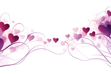 Pink and purple hearts, thin graceful lines on a white background. Border for Valentine's Day.