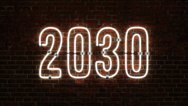 3D 2030 Happy New Year Neon Light