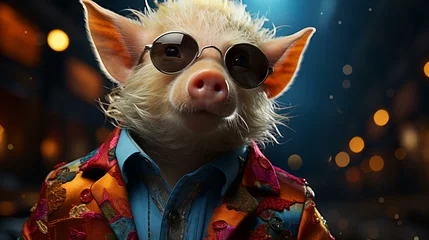 Gordijnen カラフルなスーツを着た豚 © shin project