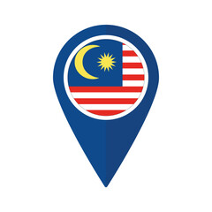 Flag of Malaysia flag on map pinpoint icon isolated blue color