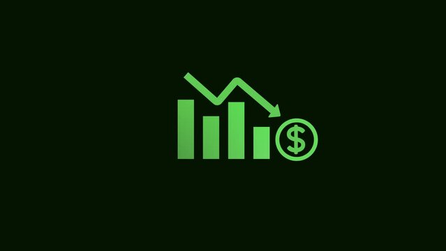 Business loss falling down with dollar icon, financial graph chart animation. k1_1969