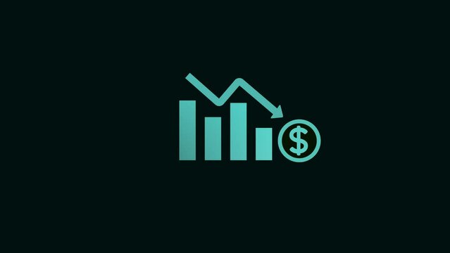 Business loss falling down with dollar icon, financial graph chart animation. k1_1970