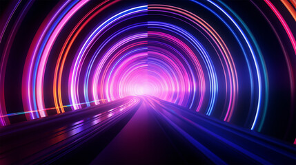 abstract colorful high-speed light trails tunnel background, motion effect, neon fastest glowing light, empty space scene, cyber futuristic sci-fi background
