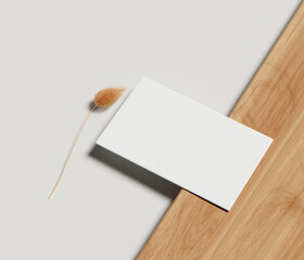 blank card mockup on wooden background, minimalist branding