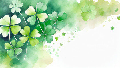 Shamrock lucky four leaf clover design for St Patrick's Day watercolor effect with space for text - obrazy, fototapety, plakaty