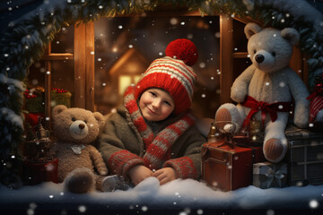 Illustration of a happy boy on Christmas night