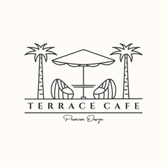 nature cafe line art logo vector minimalist illustration design, outdoor cafe symbol design
