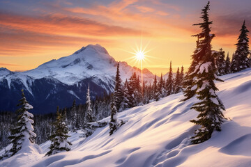 Fototapeta premium Landscape of snow mountains in the winter season.